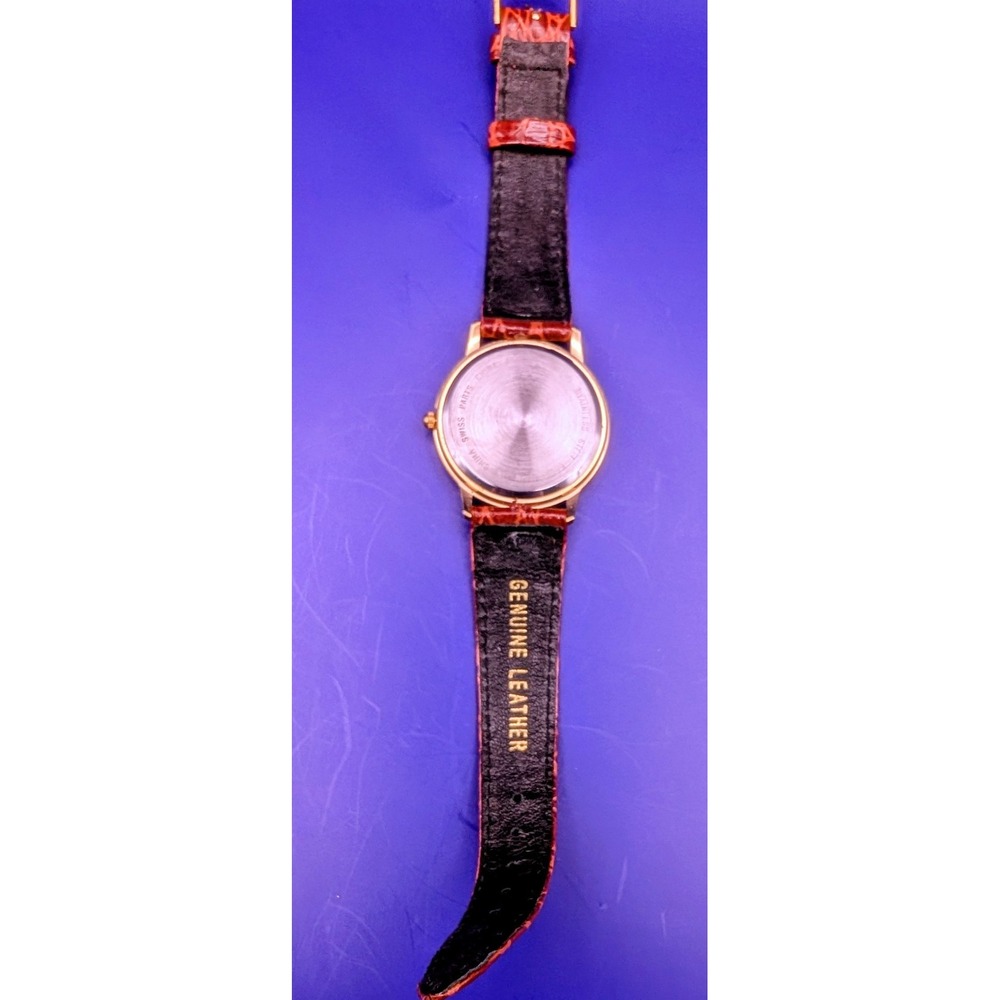 Classic Dressy Round Gold Tone Brown Leather Strap, Analog, Watch New Battery - Picture 4 of 7
